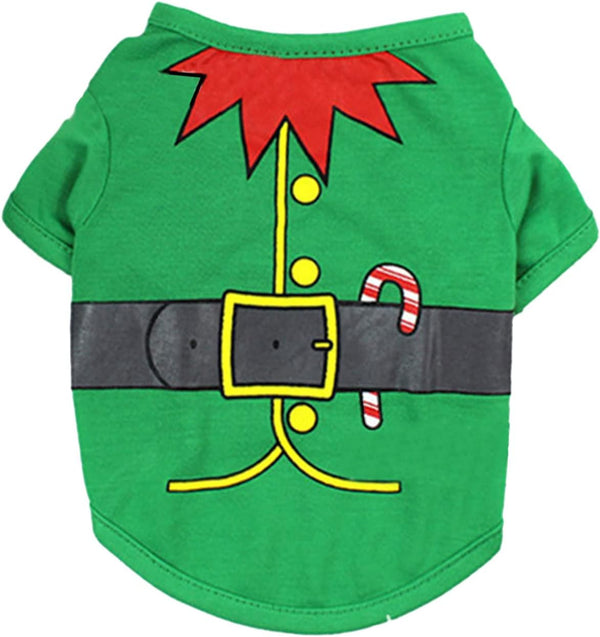 Pet Christmas Clothes Wakeu Small Dog Outfits Pet Shirt Sorry Santa I Ate the Cookies (S, Green)
