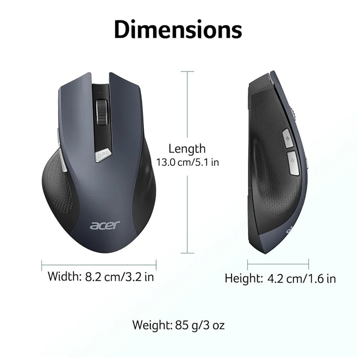 acer Wireless Mouse for Laptop, 2.4GHz Computer Mouse 3 Adjustable DPI Office Cordless USB Mice with USBA Receiver, 6 Buttons, 1600 DPI, Medium to Large Sized Hands Compatible with PC, Laptop, Desktop
