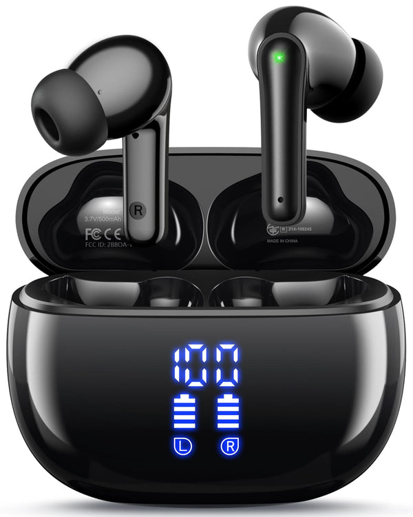 Wireless Earbuds, Bluetooth Ear Buds Headphones, 40H Long Playtime, Stereo Deep Bass, LED Power Display, IPX7, Lightweight in Ear Earphone with Mic for iPhone Android Phone