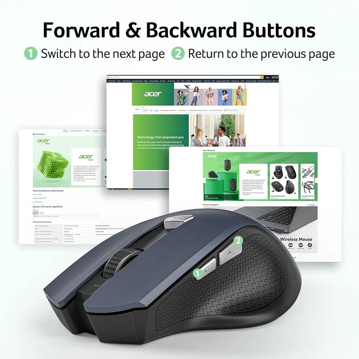 acer Wireless Mouse for Laptop, 2.4GHz Computer Mouse 3 Adjustable DPI Office Cordless USB Mice with USBA Receiver, 6 Buttons, 1600 DPI, Medium to Large Sized Hands Compatible with PC, Laptop, Desktop